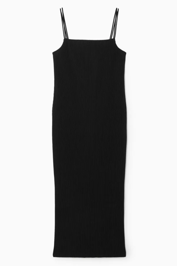 COS PLISSÉ MIDI SLIP DRESS BLACK Discount