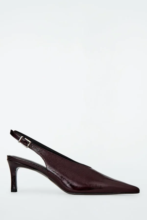 COS POINTED PATENT-LEATHER SLINGBACK PUMPS BURGUNDY Discount