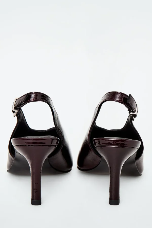 COS POINTED PATENT-LEATHER SLINGBACK PUMPS BURGUNDY Discount