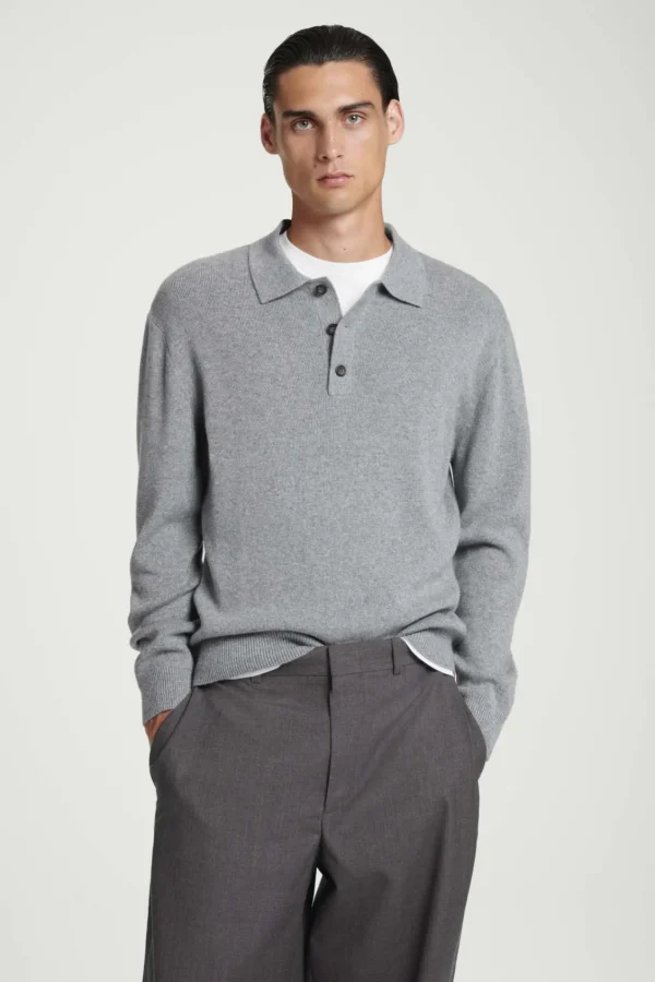 COS PURE CASHMERE POLO SHIRT GRAY MÉLANGE Cheap