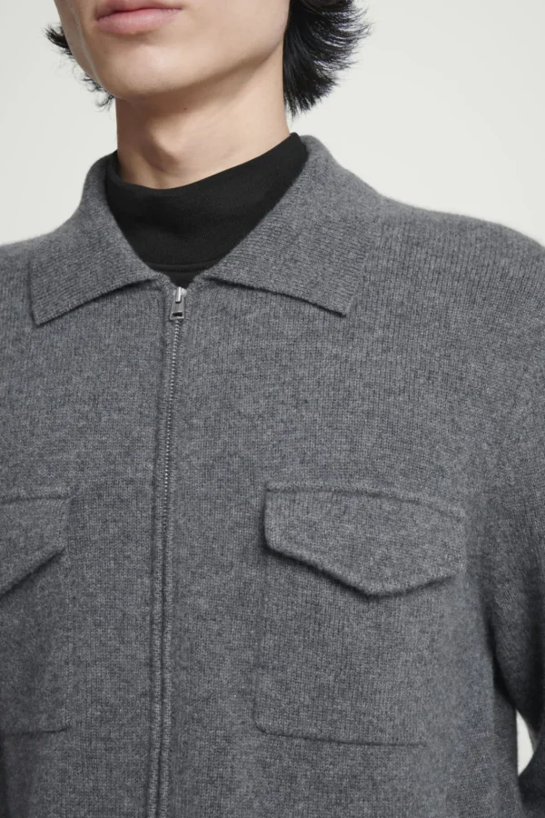 COS PURE CASHMERE ZIP-UP OVERSHIRT GRAY MÉLANGE Online