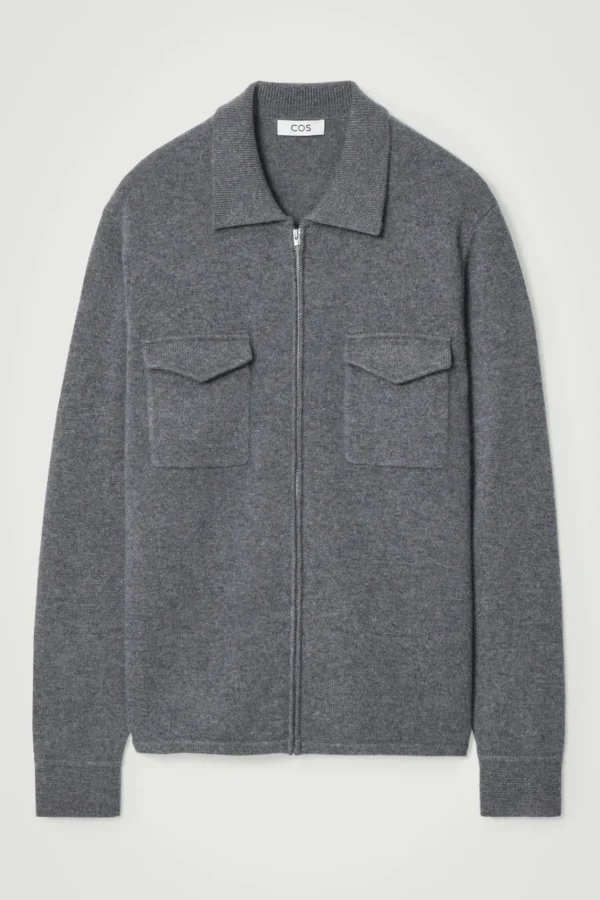 COS PURE CASHMERE ZIP-UP OVERSHIRT GRAY MÉLANGE Online