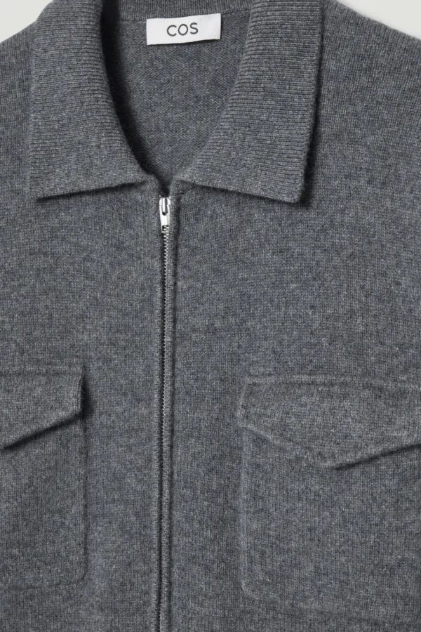 COS PURE CASHMERE ZIP-UP OVERSHIRT GRAY MÉLANGE Online