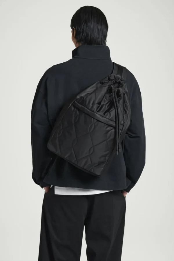 COS QUILTED DRAWSTRING SLING DUFFLE BAG - NYLON BLACK Cheap