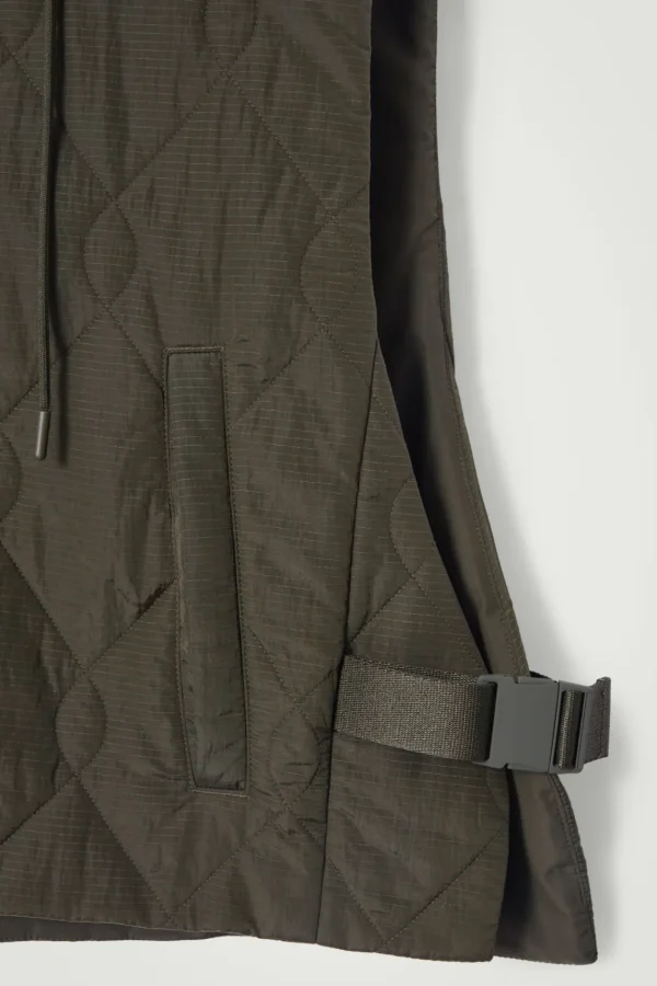 COS QUILTED HOODED HYBRID VEST DARK GREEN New