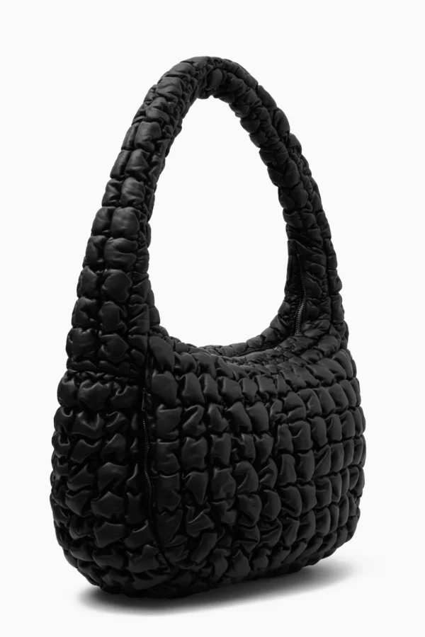 COS QUILTED OVERSIZED CROSSBODY BAG - LEATHER BLACK Clearance