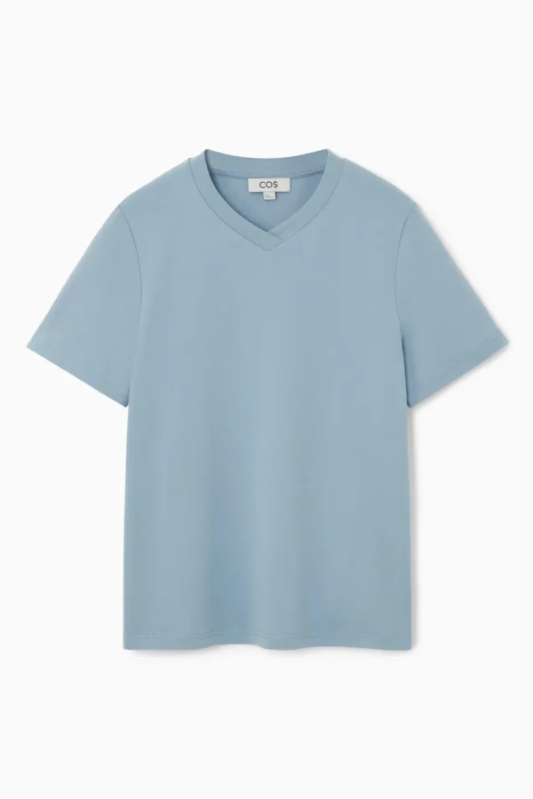 COS REGULAR BOXY V-NECK T-SHIRT LIGHT BLUE Clearance