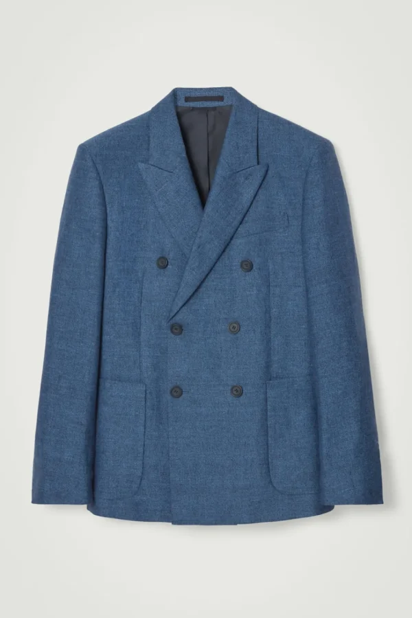 COS REGULAR DOUBLE-BREASTED LINEN BLAZER BLUE Store