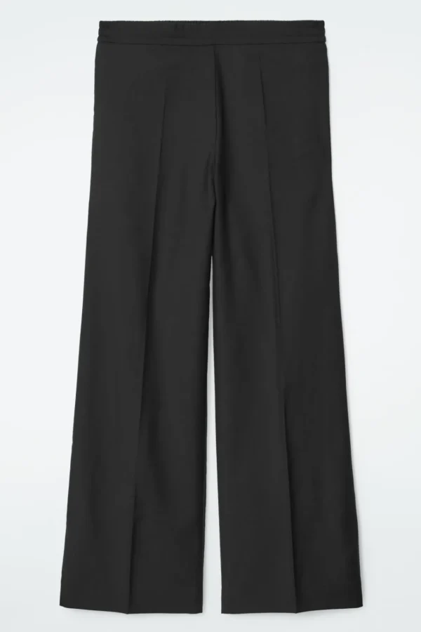 COS REGULAR ELASTICATED WOOL STRAIGHT-LEG PANTS BLACK Discount