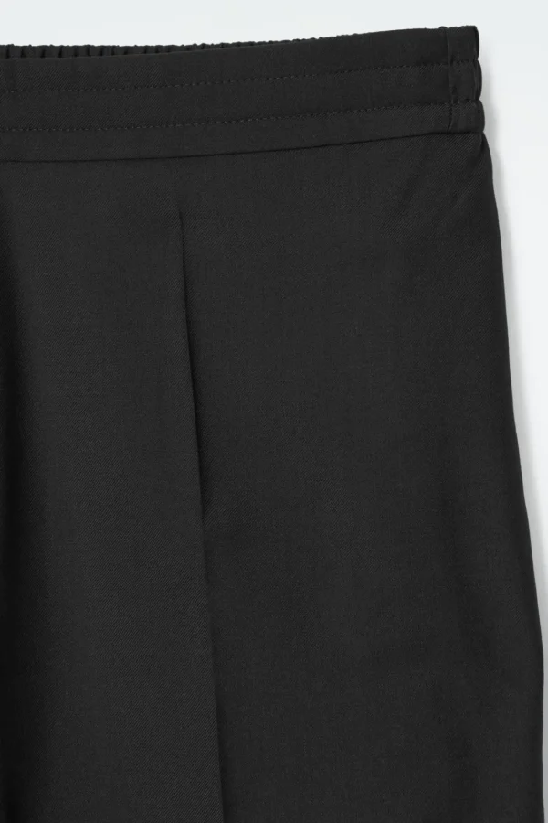 COS REGULAR ELASTICATED WOOL STRAIGHT-LEG PANTS BLACK Discount