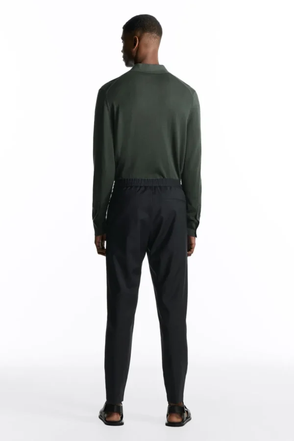 COS REGULAR ELASTICATED WOOL-TWILL TAPERED PANTS DARK NAVY Sale