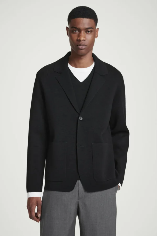 COS REGULAR KNITTED MERINO-WOOL BLAZER BLACK Cheap