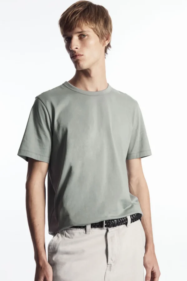 COS REGULAR LIGHTWEIGHT BRUSHED-COTTON T-SHIRT DUSTY GREEN Fashion