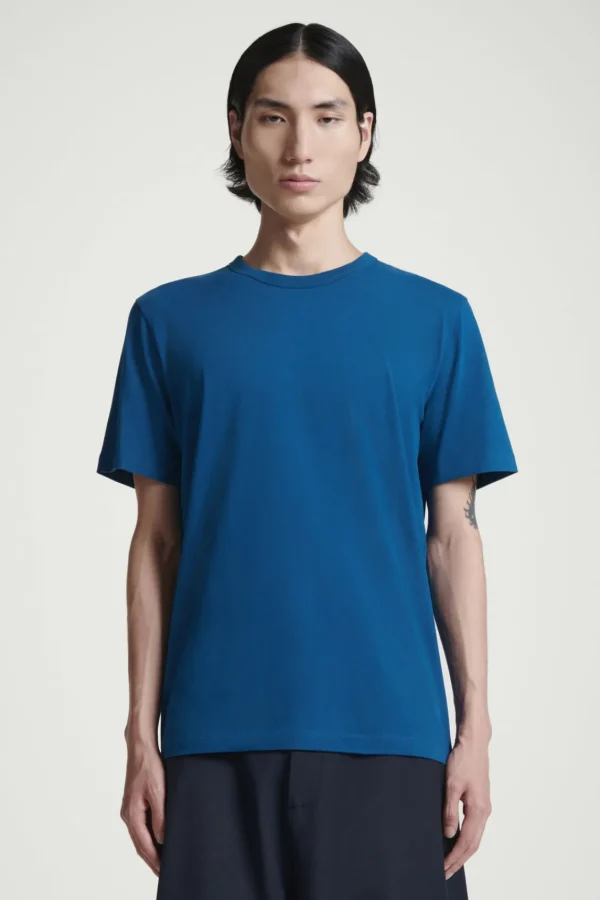 COS REGULAR LIGHTWEIGHT BRUSHED-COTTON T-SHIRT BLUE Sale