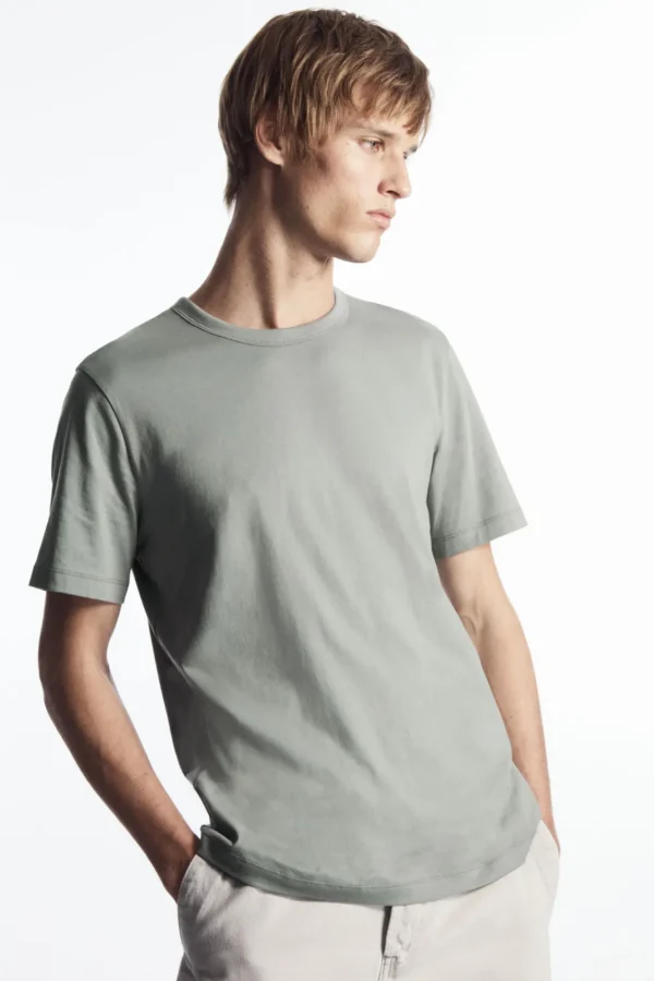 COS REGULAR LIGHTWEIGHT BRUSHED-COTTON T-SHIRT DUSTY GREEN Fashion