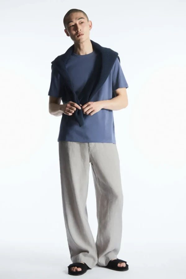 COS REGULAR LIGHTWEIGHT BRUSHED-COTTON T-SHIRT INDIGO BLUE Sale