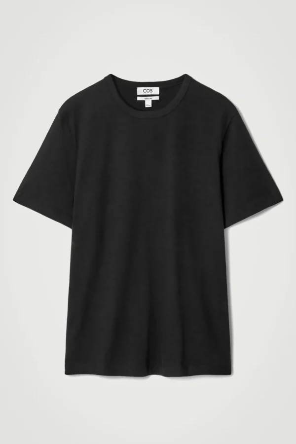 COS REGULAR LIGHTWEIGHT BRUSHED-COTTON T-SHIRT BLACK Flash Sale