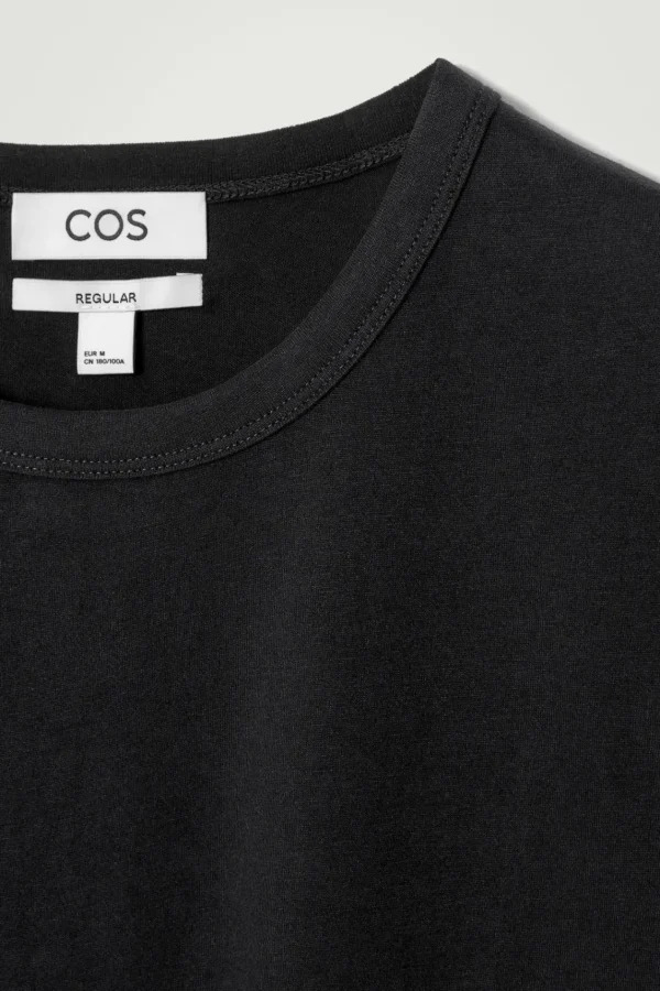 COS REGULAR LIGHTWEIGHT BRUSHED-COTTON T-SHIRT BLACK Flash Sale