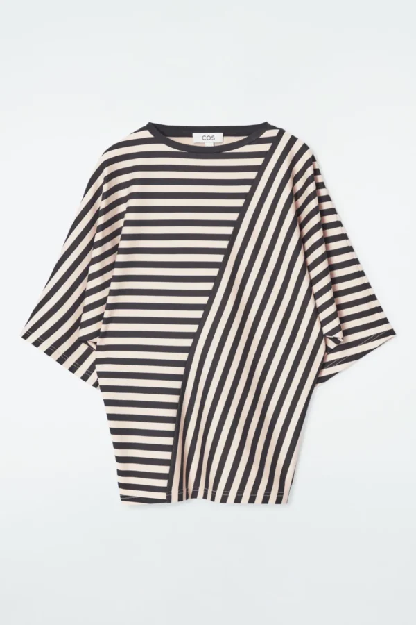 COS REGULAR PANELED STRIPED T-SHIRT BLACK / STRIPED Flash Sale