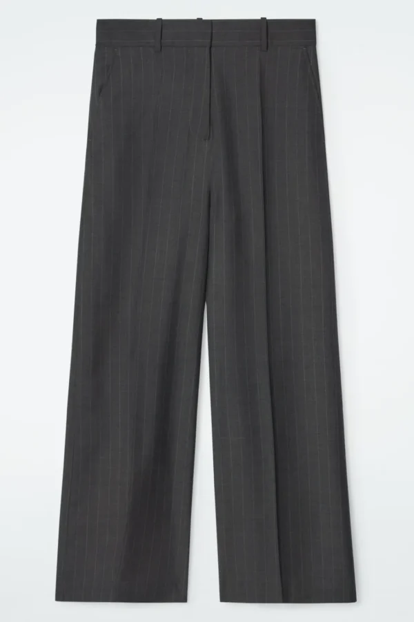 COS REGULAR PINSTRIPED WOOL WIDE-LEG PANTS DARK GRAY / PINSTRIPED Shop