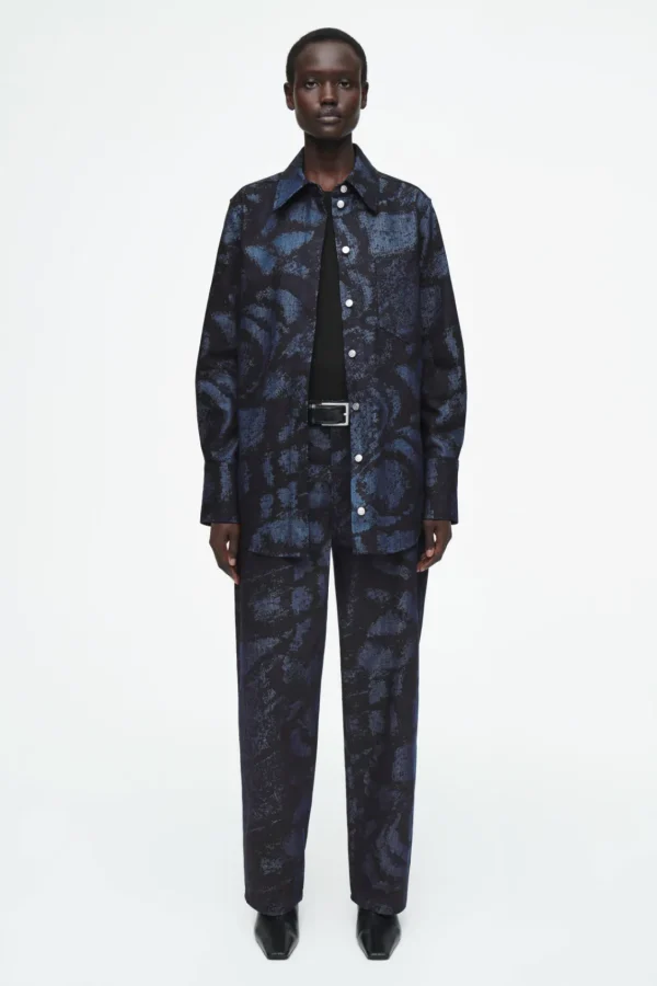 COS REGULAR PRINTED DENIM SHIRT DARK BLUE Best Sale