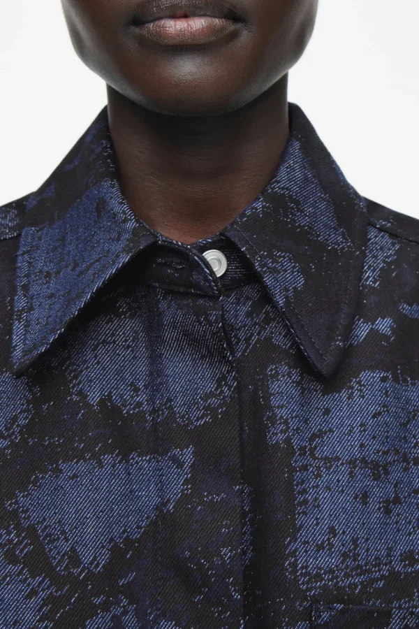 COS REGULAR PRINTED DENIM SHIRT DARK BLUE Best Sale