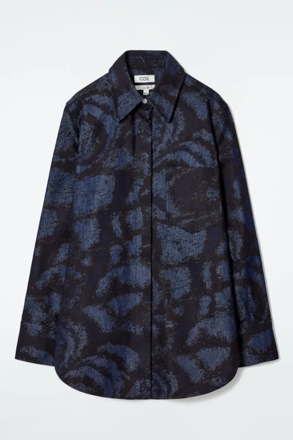 COS REGULAR PRINTED DENIM SHIRT DARK BLUE Best Sale