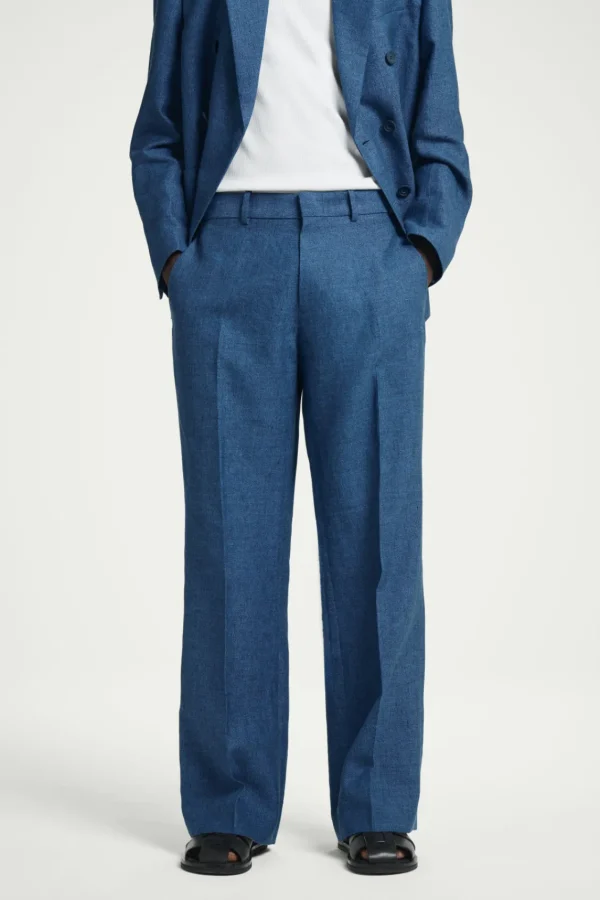 COS REGULAR TAILORED LINEN FLARED PANTS BLUE Cheap