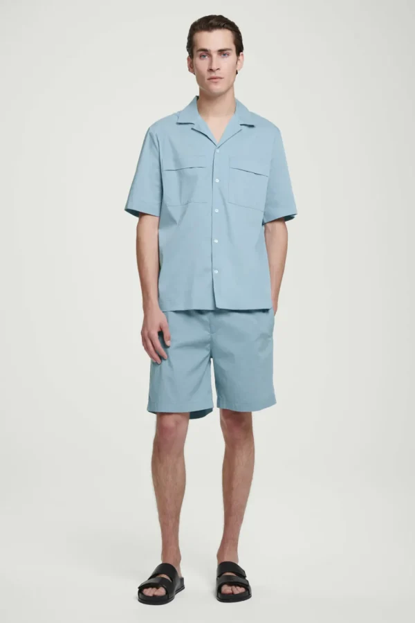 COS REGULAR UTILITY COTTON SHORT-SLEEVED SHIRT LIGHT BLUE Best