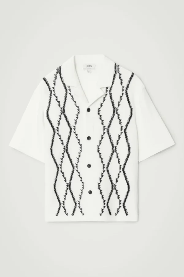 COS RELAXED ABSTRACT ARGYLE-KNIT SHIRT WHITE Cheap