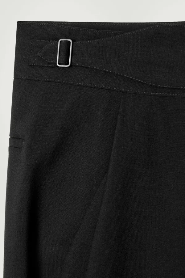 COS RELAXED BELTED WOOL-HOPSACK TAPERED TROUSERS BLACK Cheap