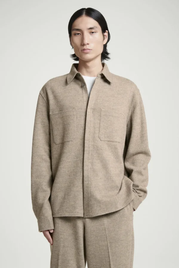 COS RELAXED BOILED-WOOL OVERSHIRT BEIGE Flash Sale