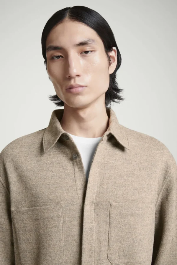 COS RELAXED BOILED-WOOL OVERSHIRT BEIGE Flash Sale