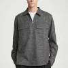 COS RELAXED CHECKED COTTON HALF-ZIP SHIRT BLACK / CHECKED Store