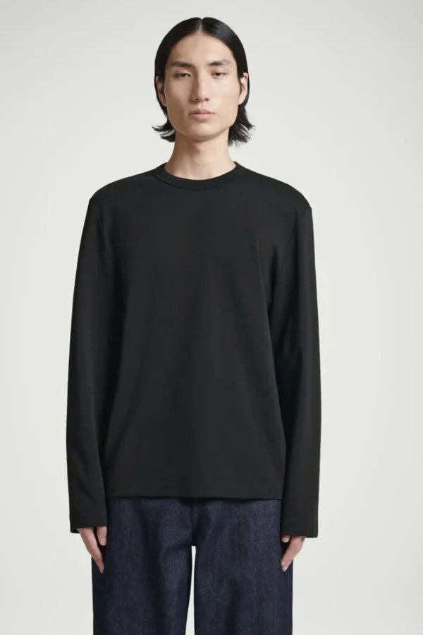 COS RELAXED COTTON-JERSEY LONG-SLEEVED T-SHIRT BLACK Cheap