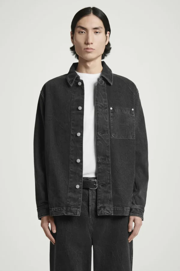 COS RELAXED DENIM OVERSHIRT CRINKLED BLACK Best