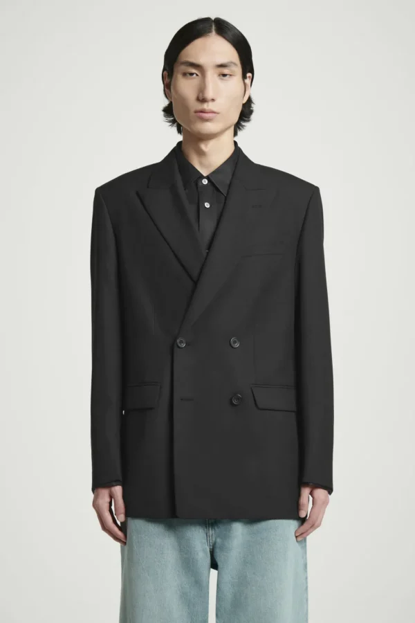 COS RELAXED DOUBLE-BREASTED WOOL BLAZER BLACK Outlet