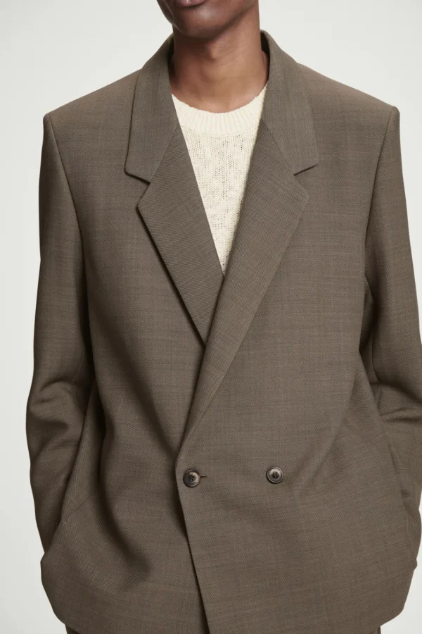 COS RELAXED DOUBLE-BREASTED WOOL-BLEND BLAZER DARK BEIGE Best Sale