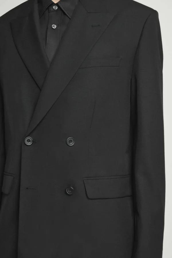 COS RELAXED DOUBLE-BREASTED WOOL BLAZER BLACK Outlet