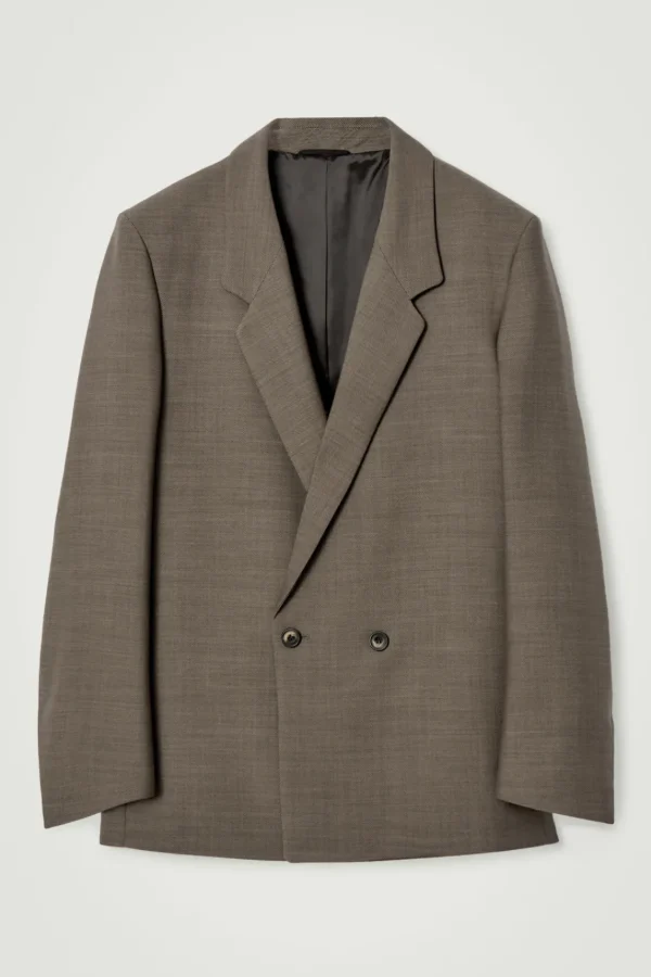 COS RELAXED DOUBLE-BREASTED WOOL-BLEND BLAZER DARK BEIGE Best Sale