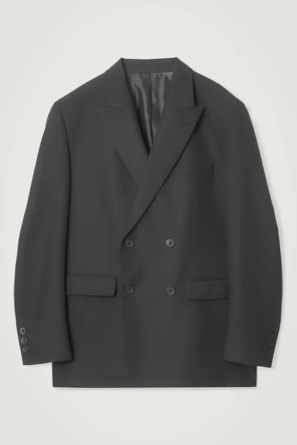 COS RELAXED DOUBLE-BREASTED WOOL BLAZER BLACK Outlet