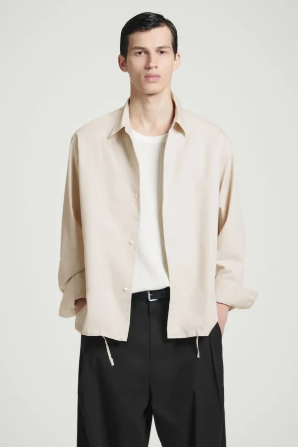 COS RELAXED DRAWSTRING COTTON SHIRT BEIGE Clearance