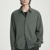 COS RELAXED DRAWSTRING COTTON SHIRT DARK GREEN Hot