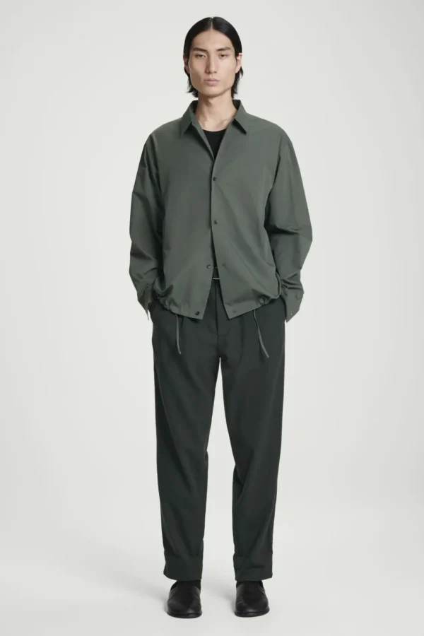 COS RELAXED DRAWSTRING COTTON SHIRT DARK GREEN Hot