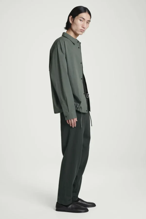 COS RELAXED DRAWSTRING COTTON SHIRT DARK GREEN Hot