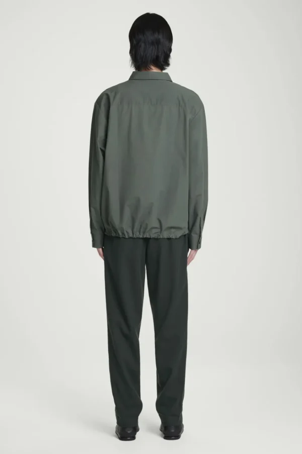 COS RELAXED DRAWSTRING COTTON SHIRT DARK GREEN Hot