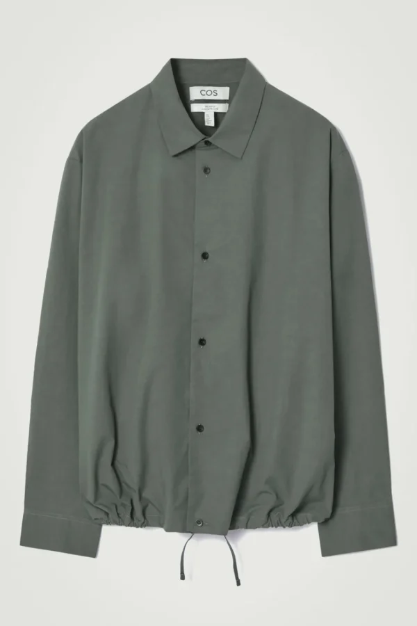 COS RELAXED DRAWSTRING COTTON SHIRT DARK GREEN Hot