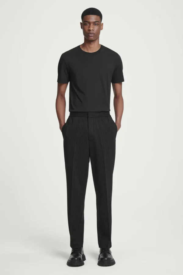 COS RELAXED ELASTICATED PINSTRIPED TROUSERS BLACK / PINSTRIPED Shop