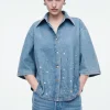 COS RELAXED EMBELLISHED DENIM SHIRT MID BLUE Flash Sale