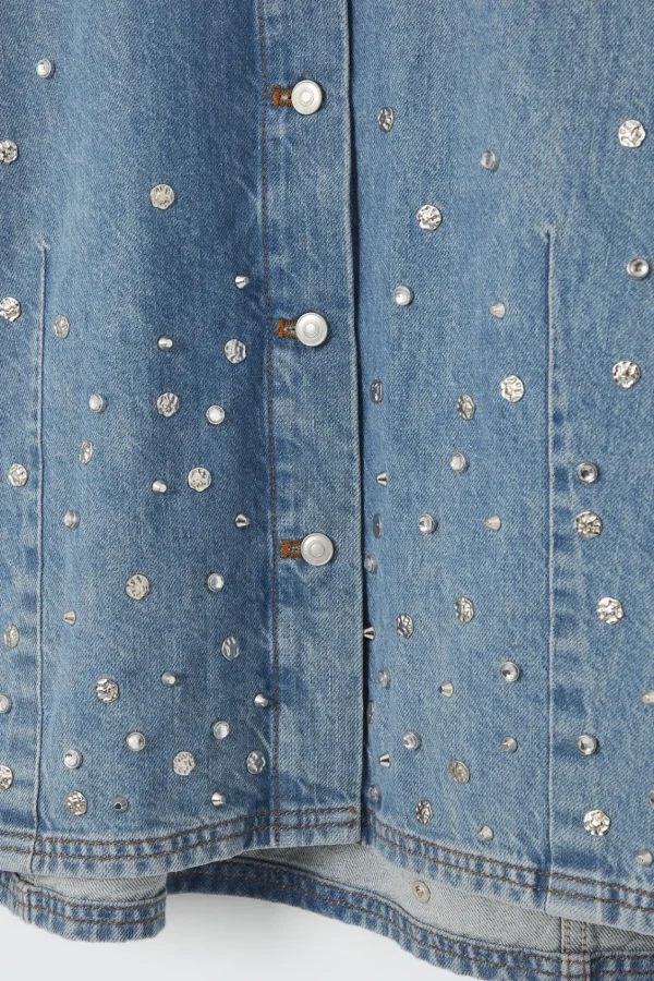 COS RELAXED EMBELLISHED DENIM SHIRT MID BLUE Flash Sale